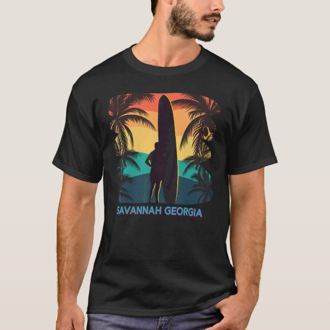 Camiseta Savannah Georgia Ga Palm Tree Surfboard Sur (Anverso)