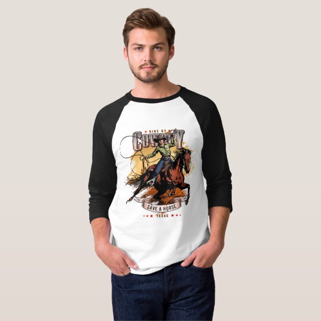 Camiseta Save A Horse; Ride A Cowboy | 3/4 Sleeve Raglan (Anverso completo)