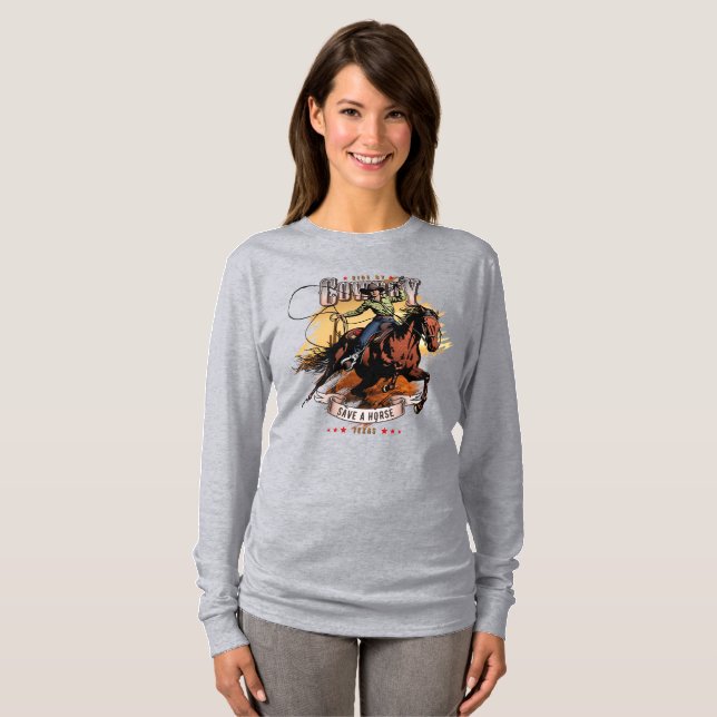 Camiseta Save A Horse; Ride A Cowboy | Women Long Sleeve (Anverso completo)