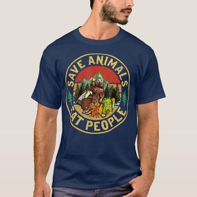 Camiseta Save Animals Eat People Bear Driking Beer (Anverso)