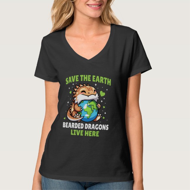 Camiseta Save Earth Beared Dragon Design Funny Animal Ear (Anverso)