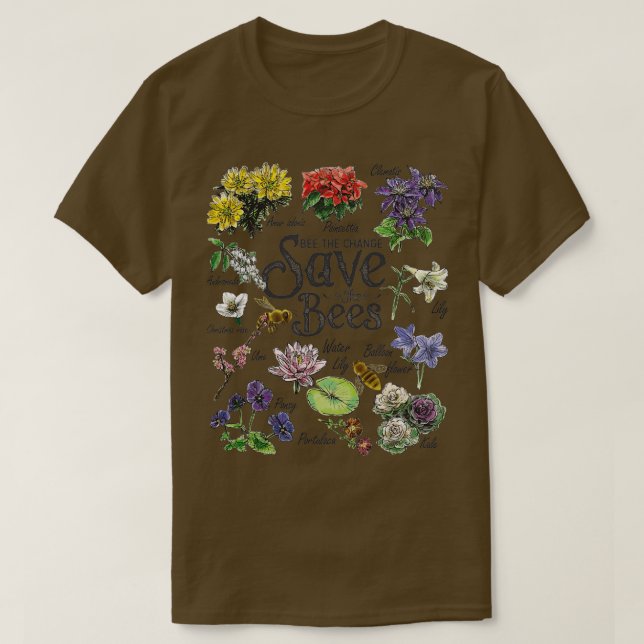 Camiseta Save The Bees Flowers Honey Bee Decline Clipart  (Diseño del anverso)