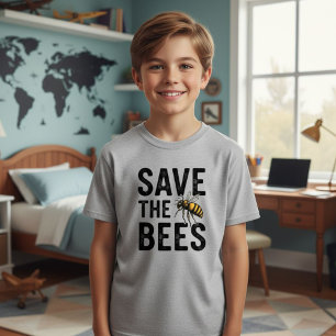 Camiseta Save the Bees Kids Gray T-Shirt - Eco-Friendly 