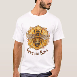 Camiseta Save the Bees — Watercolor Honeycomb & Floral
