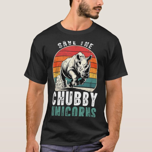 Camiseta Save The Chubby Unicorns Funny Retro Rhino Animal  (Anverso)