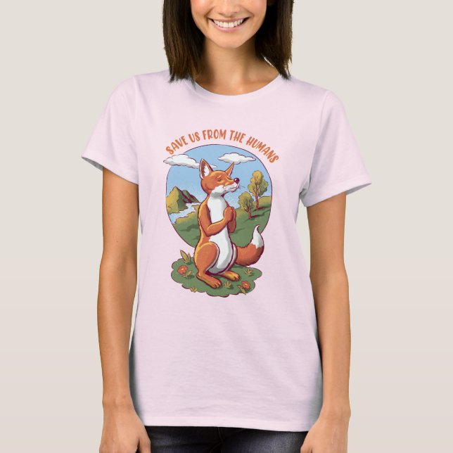 Camiseta Save Us from the Humans – Praying Fox Design (Anverso)