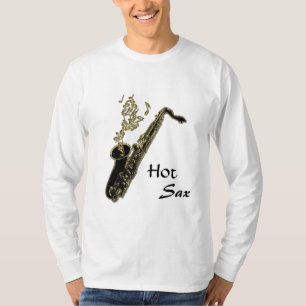 Camiseta ¡Saxofón caliente! Notas musicales y saxofón de