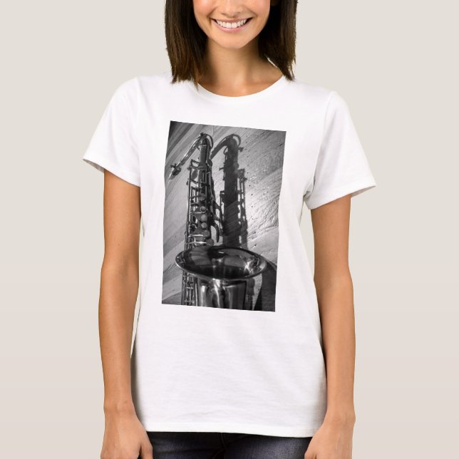 Camiseta Saxofón de Tenor Blanco y Negro (Anverso)