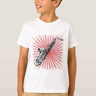 Camiseta Saxofón en la ráfaga de sol rojo Grunge