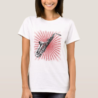 Camiseta Saxofón en resplandor solar del rojo del Grunge