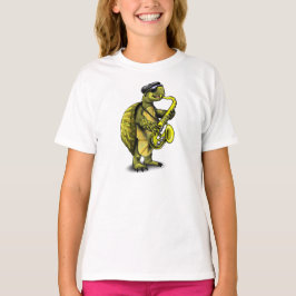 Camiseta Saxofón fresco que juega la tortuga