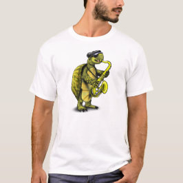 Camiseta Saxofón fresco que juega la tortuga