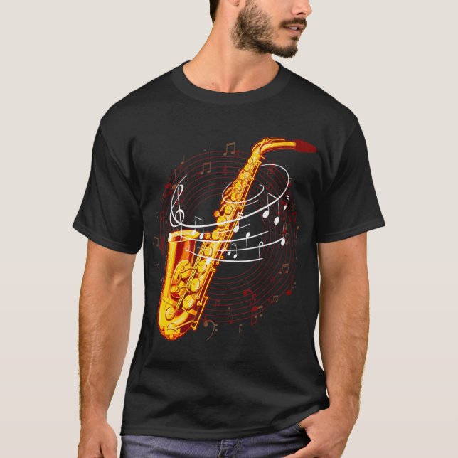 Camiseta Saxofón Guay Para Música De Jazz Notas Músico Sax (Anverso)