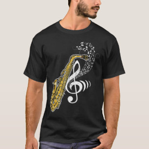 Camiseta Saxofón Jugador Saxofonista Treble Clef Jazz