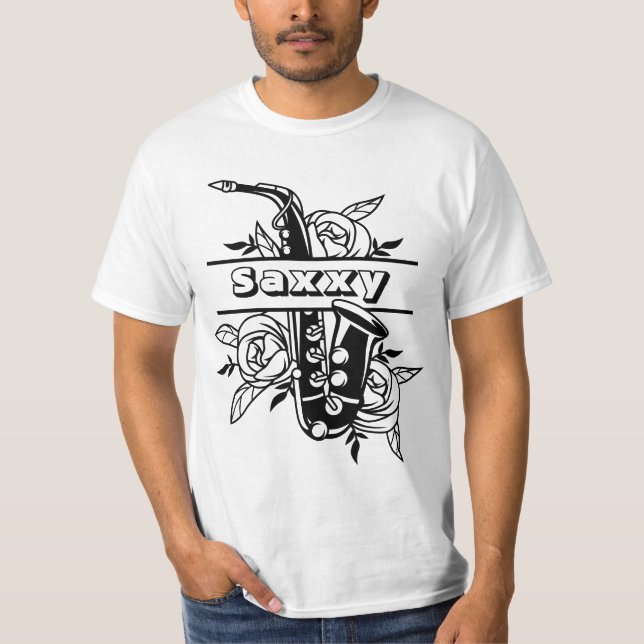 Camiseta Saxofón negro y blanco 'saxi', músico (Anverso)