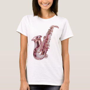 Camiseta Saxofón rosa plateado en negrita diseño personaliz