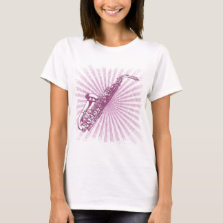 Camiseta Saxofón rosado femenino del Grunge