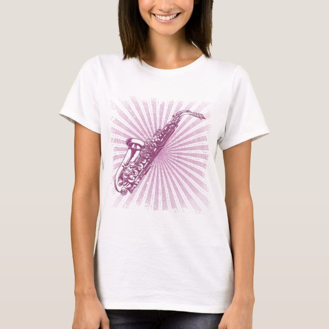 Camiseta Saxofón rosado femenino del Grunge