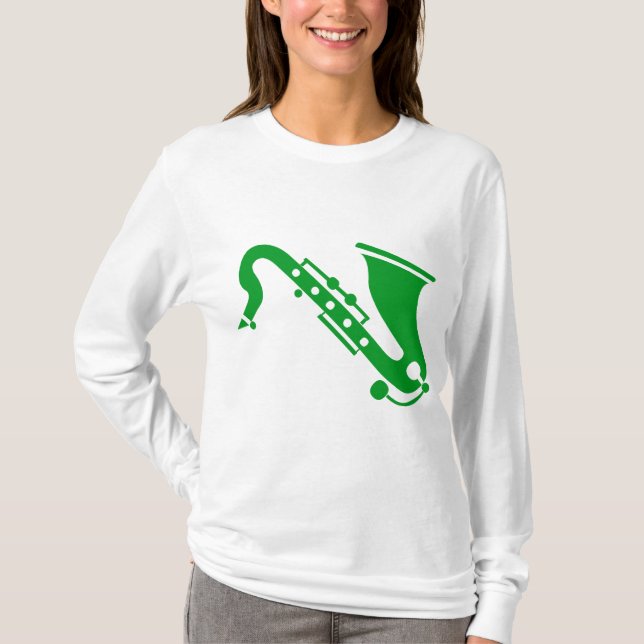 Camiseta Saxofón - Verde de hierba (Anverso)