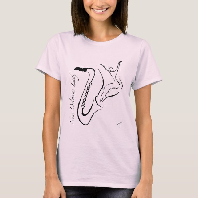 Camiseta Saxophone. de las señoras T. de New Orleans (Anverso)