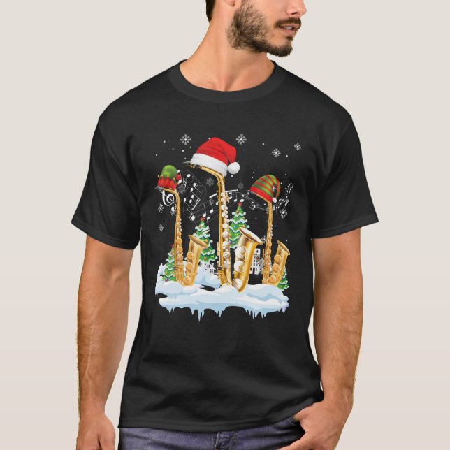 Camiseta Saxophone Jazz Santa Hat Christmas Tree Musician S (Anverso)