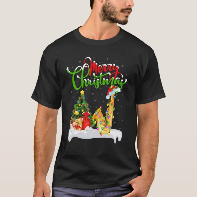 Camiseta Saxophone Lover Xmas Lighting Santa Saxophone Chri (Anverso)