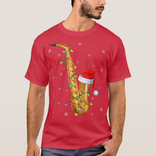 Camiseta Saxophone Music Xmas Lighting Santa Hat Saxophone 