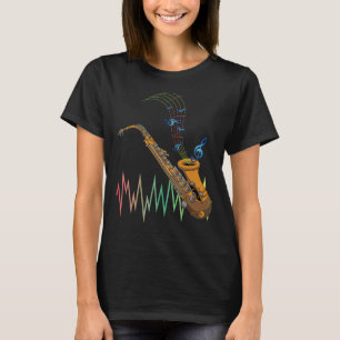 Camiseta Saxophonist Beat Music Notes Treble Clef Jazz Saxo