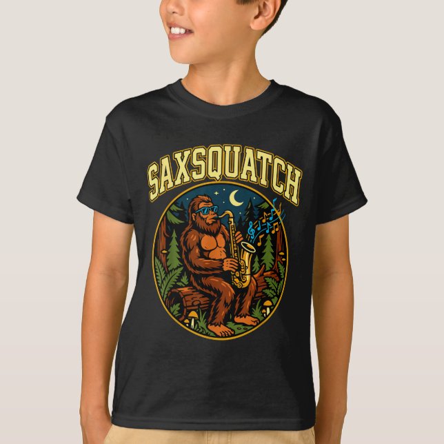 Camiseta Saxsquatch Bigfoot Saxophone Player Jazz Music Hum (Anverso)