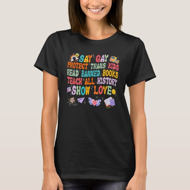 Camiseta Say Gay Protect Trans Kids Read Banned Books Lgbt  (Anverso)