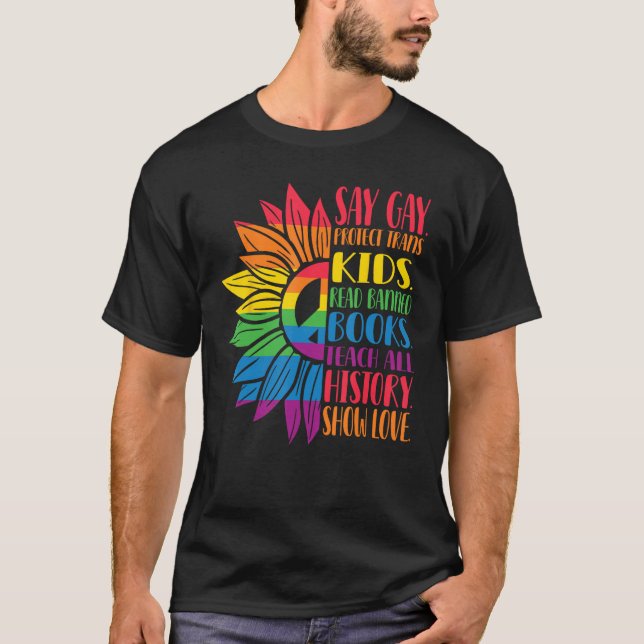Camiseta Say Gay Protect Trans Kids Read Banned Books Pride (Anverso)
