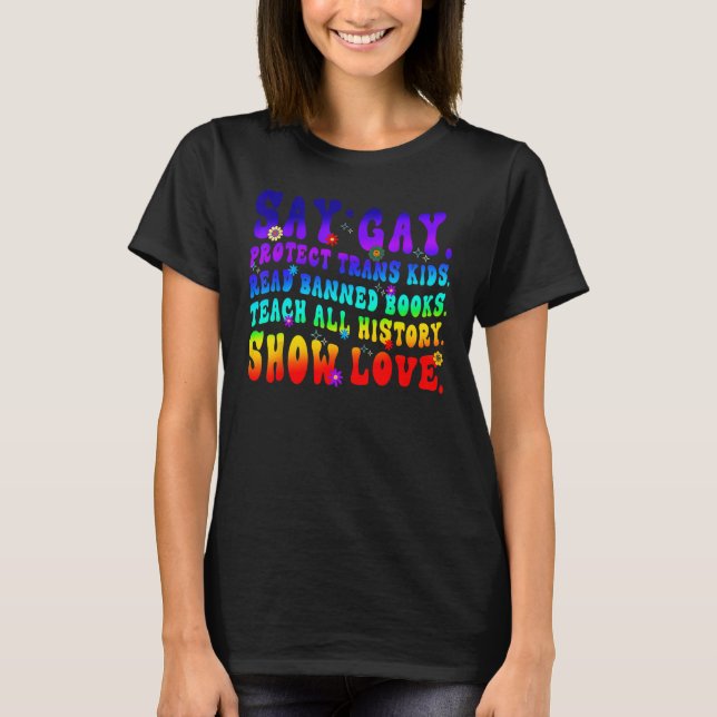 Camiseta Say Gay Protect Trans Kids Read Banned Books Teach (Anverso)