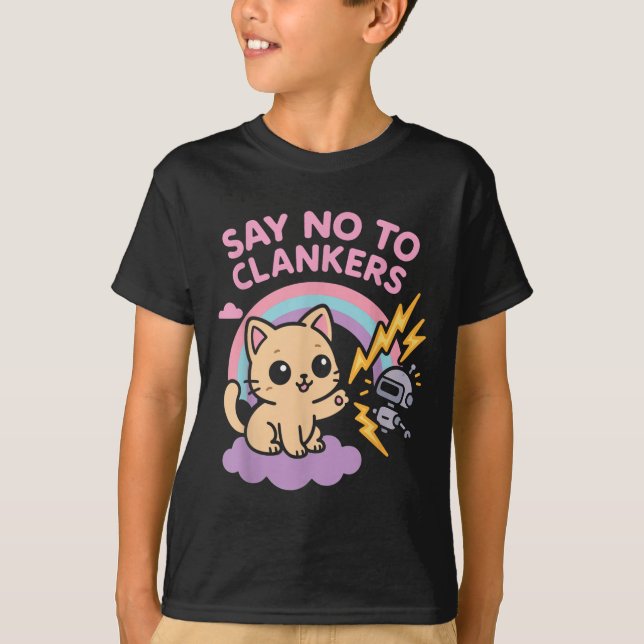 Camiseta Say No To Clankers Anti Ai Robots Cute Kitten Rain (Anverso)