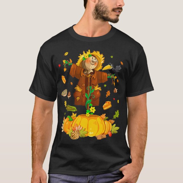Camiseta Scarecrow otoño Hello Fall Pumpkin Halloween (Anverso)