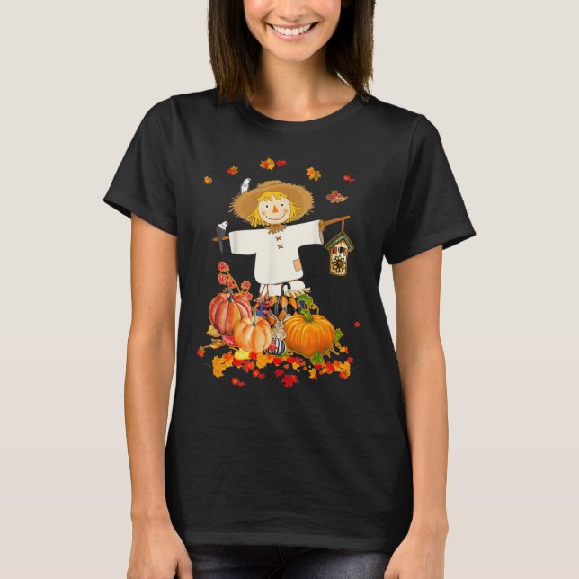 Camiseta Scarecrow Otoño Hola Caída Calabaza Acción de Grac (Anverso)