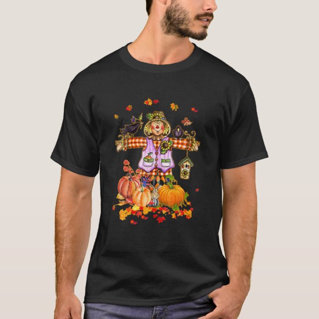 Camiseta Scarecrow Otoño Hola Caída Calabaza Acción de Grac (Anverso)