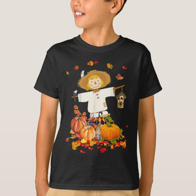 Camiseta Scarecrow Otoño Hola Caída Calabaza Acción de Grac (Anverso)