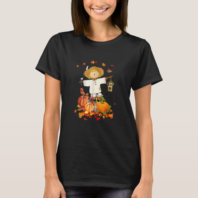 Camiseta Scarecrow Otoño Hola Caída Calabaza Acción de Grac (Anverso)