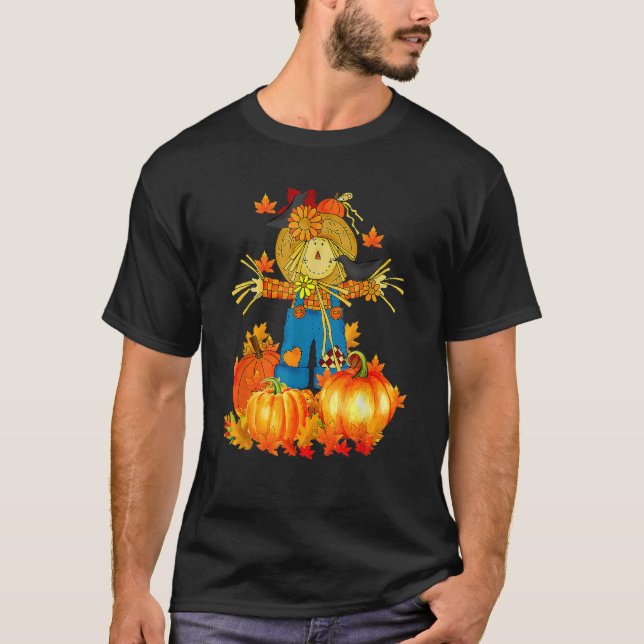 Camiseta Scarecrow Otoño Hola Caída Calabaza Acción de Grac (Anverso)