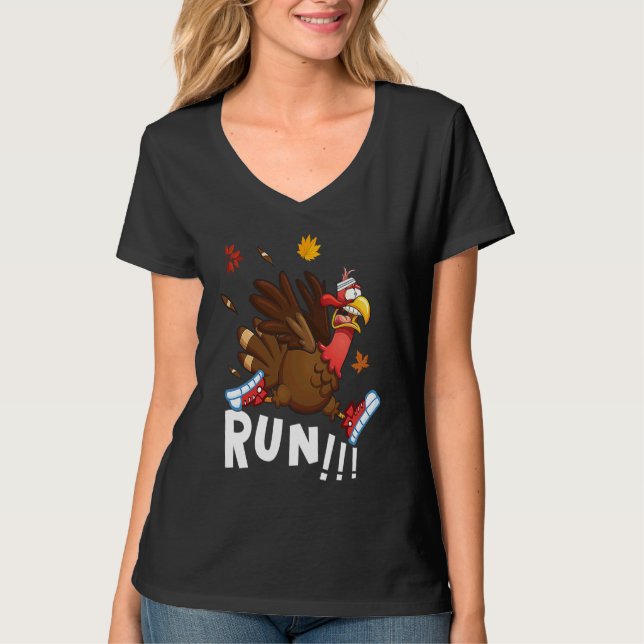 Camiseta Scared Turkey Run  Thanksgiving Running Turkey Tro (Anverso)