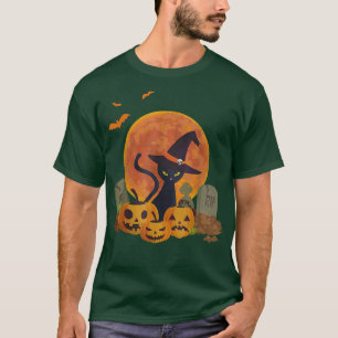 Camiseta Scary Black Witch Cat Vintage Halloween Pumpkin