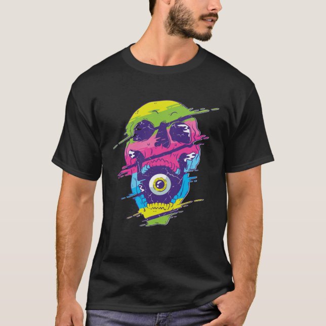 Camiseta Scary creepy skeleton skull coloured eye trippy (Anverso)