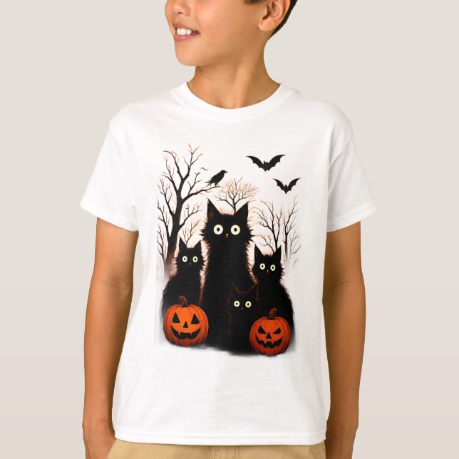 Camiseta Scary Halloween Cats and Bats Design | Dark Horror (Anverso)