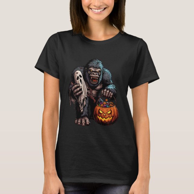 Camiseta Scary Halloween Gorilla Ghost Spooky Candy Bag 5 (Anverso)