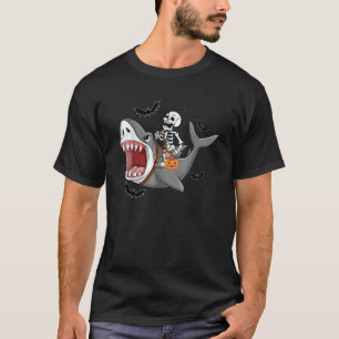 Camiseta Scary Halloween Jackolantern Skeleton Shark Costum