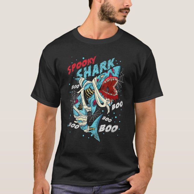 Camiseta Scary Halloween Spooky Zombie Shark Mummy Costume (Anverso)
