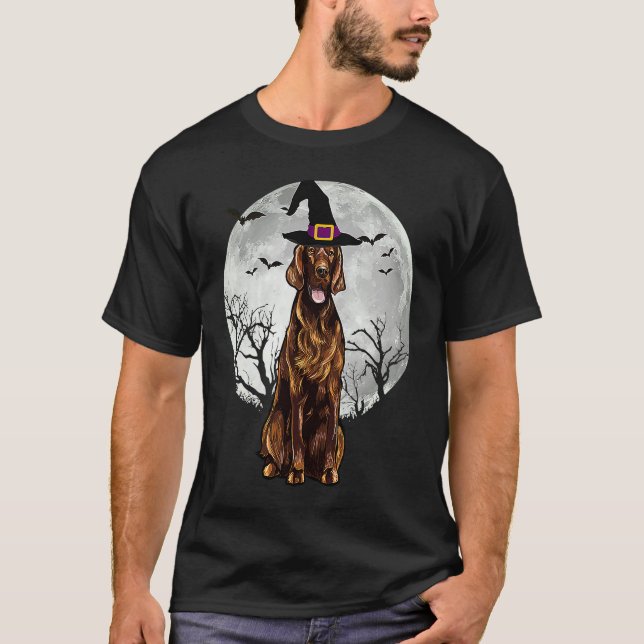 Camiseta Scary Irish Setter Dog Witch Hat Halloween (Anverso)
