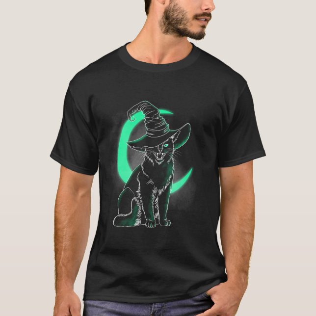 Camiseta Scary Kitten Witch Gorra Moon Cute Halloween Cat T (Anverso)
