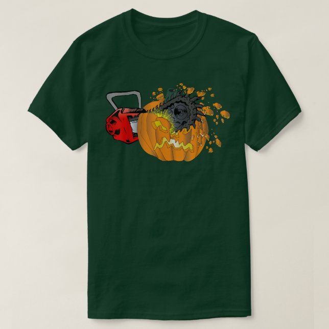Camiseta Scary Pumpkin Carving Halloween Chainsaw Pumpkin F (Diseño del anverso)