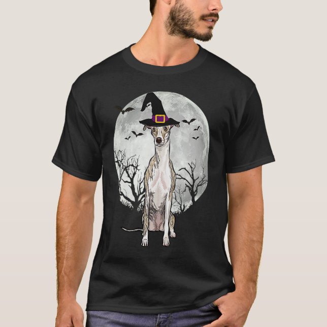 Camiseta Scary Whippet Dog Witch Hat Halloween (Anverso)